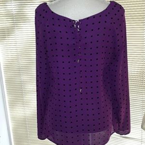 Worthington purple square dot long sleeve blouse